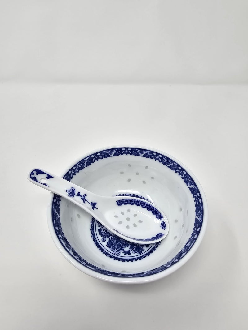 Festcool 10 Pcs Fine Porcelain Blue and White Rice Pattern Bowls, Cereal Bowls, Rice Bowls with Free 10 Porcelain Spoons Jingdezhen China - Image 3